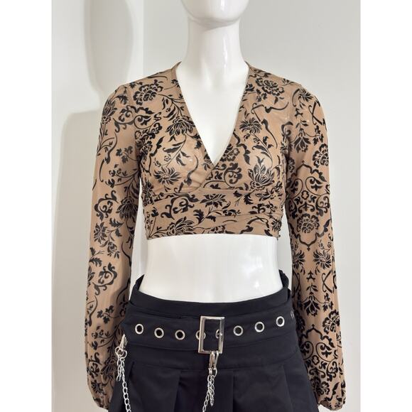 Windsor Tops - Crop Top XS Whimsigoth Goth 90s Boho Dark Romantic Burnout Babydoll Sheer